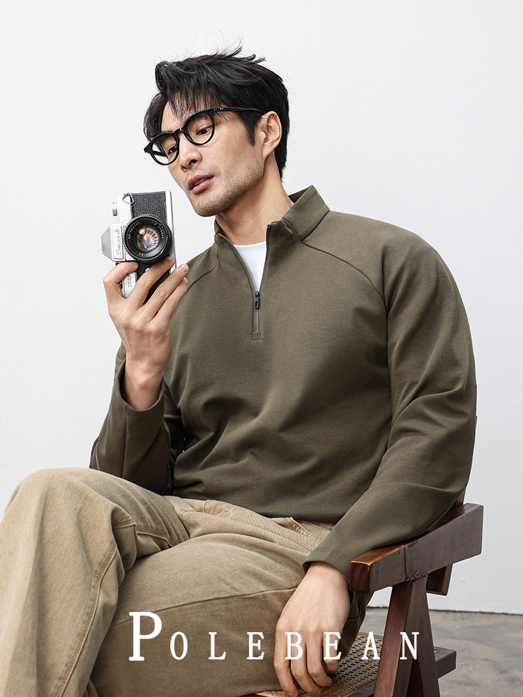 Half-Zip Sweatshirt for Men 2025 New Winter Warm Long-Sleeved T-Shirt with Stand Collar Casual Base Layer Men's Top