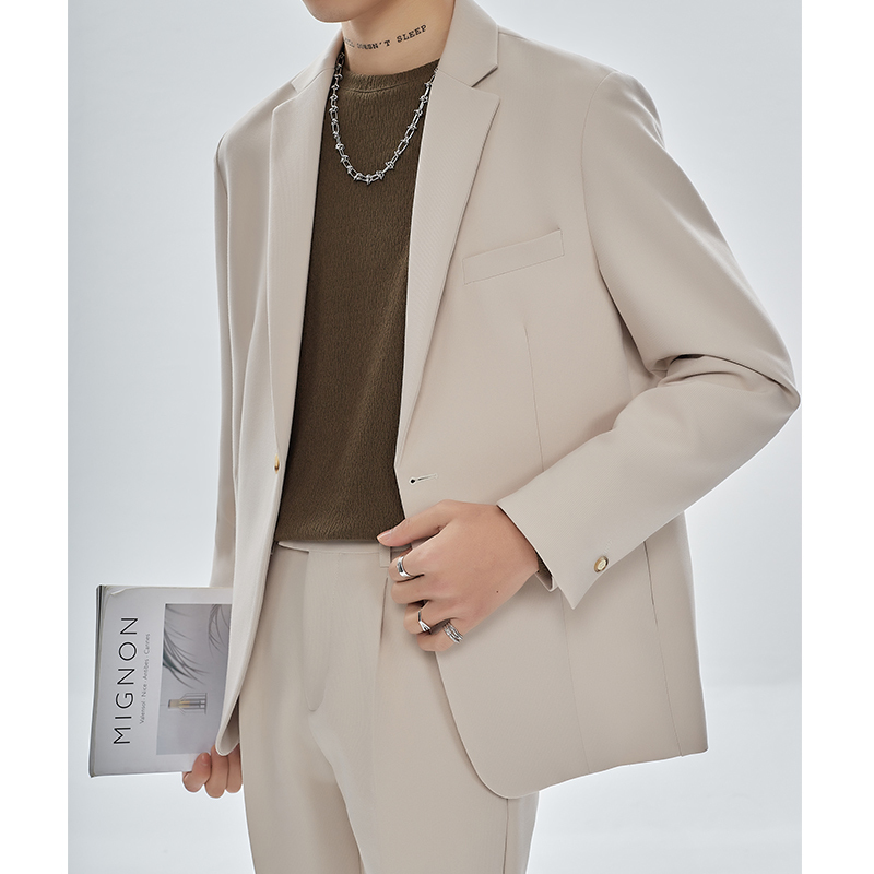 Casual Spring and Autumn Loose Fit ins Stylish Trendy Suit Set for Men, Single Suit with a High-End Feel, Mature Style Small Blazer