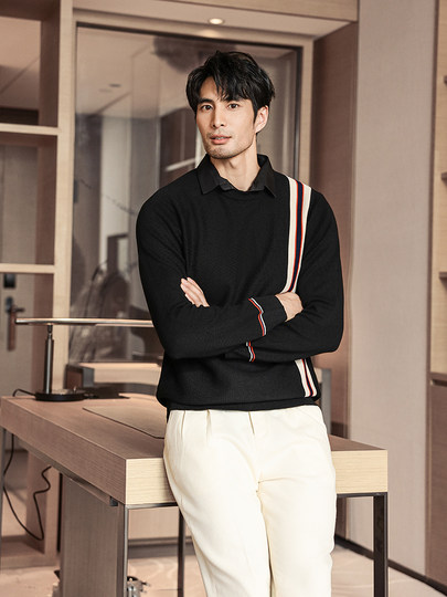 Autumn and winter inner wear for men, fake two-piece shirt collar, long-sleeved tops, high-end knitted sweaters, sweaters, bottoming shirts for men