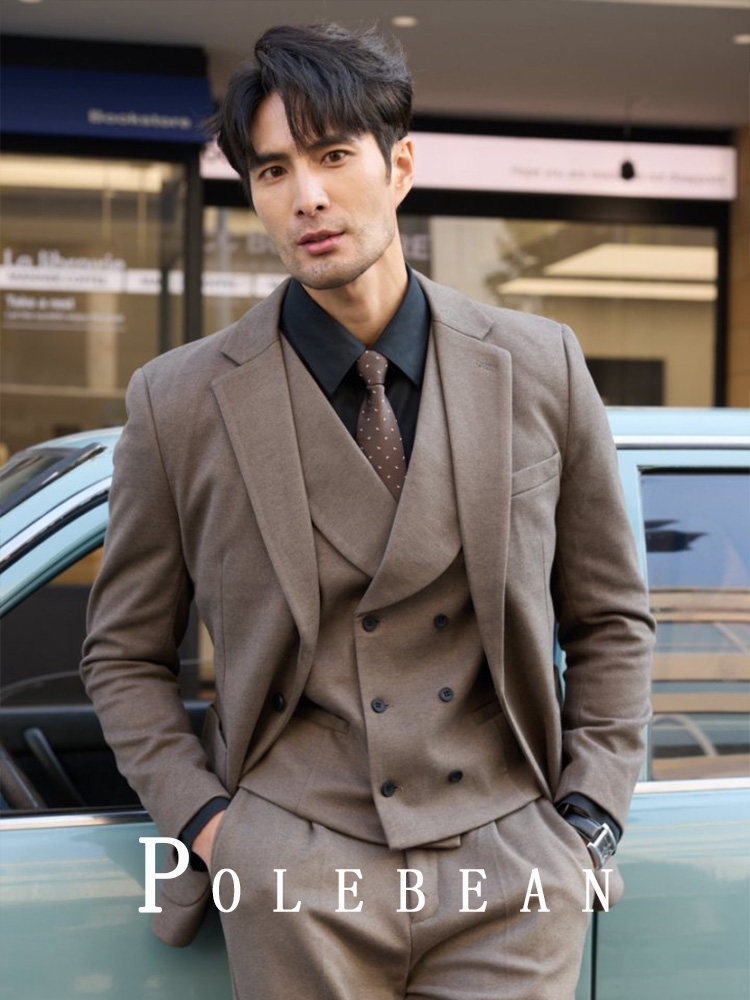 Autumn and Winter Thickened Woolen Casual Suit Set for Men, Warm Korean Style High-End Large Size Suit, Wedding Suit, Trendy