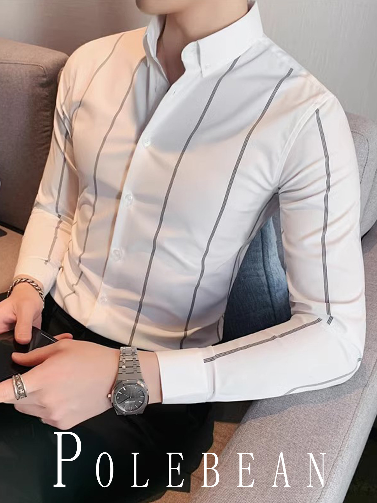 New High-End Professional Solid Color Commuter Long-Sleeved Shirt for Men, Versatile Business Casual Inner Wear, Stretchy Men's Shirt
