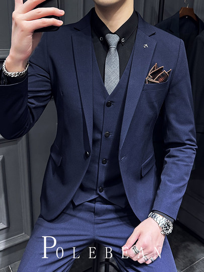 Groom's business casual Korean style slim three-piece wedding British style wedding professional formal men's suit suit
