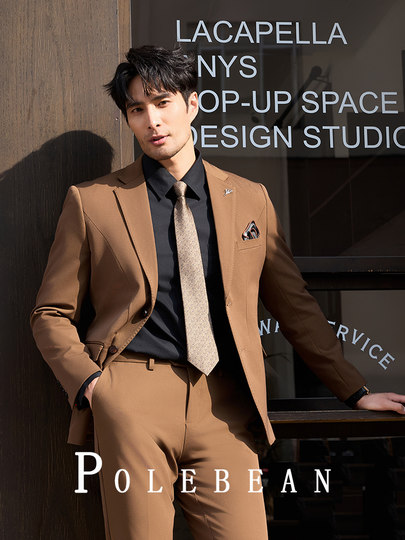 Men's Suit Set, Coffee Color, Groom's Wedding Attire, Business Casual Formal Wear, High-End Banquet Host Suit