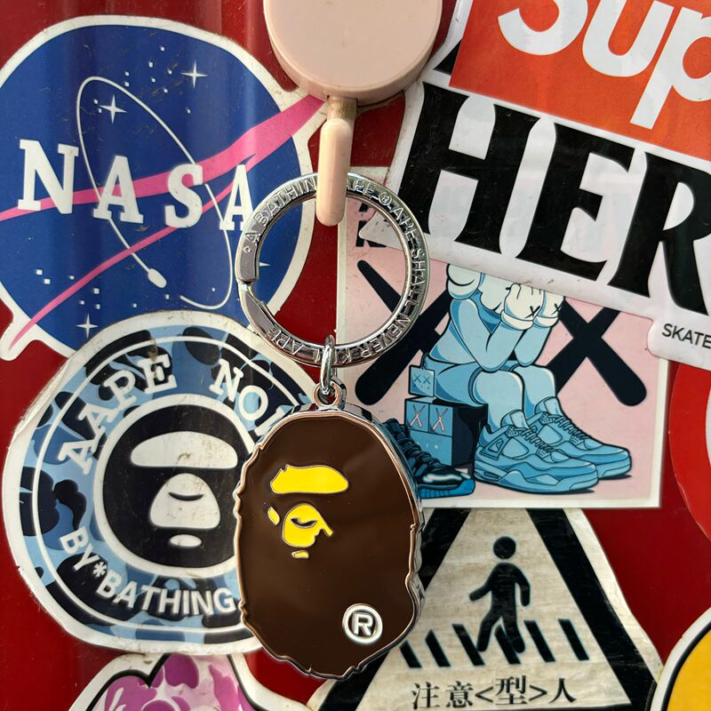 Trendy Brand Bape Keychain Metal ins Internet Celebrity Style New Pendant Ape Head Nigo Keychain Metal