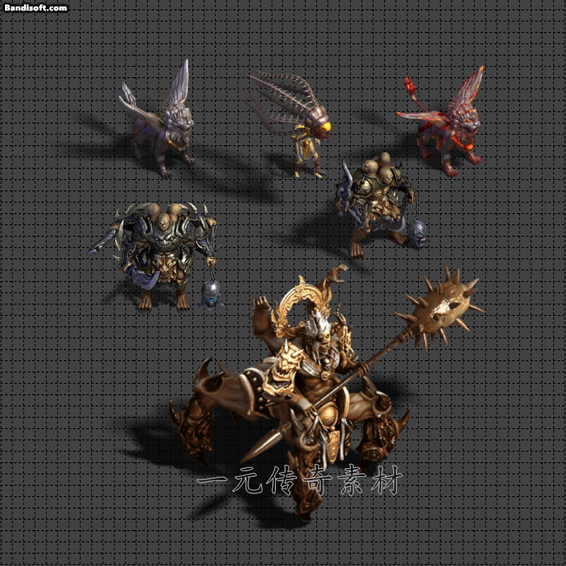 Legendary Monster Materials 8 Directions True Heaven Palace Boss + Accompanying Mini Monsters High-Definition Retro Monsters Png Format