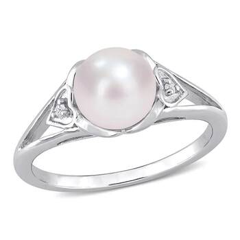Amour 7 75mm freshwater cultured pearl and diamond split shank ring