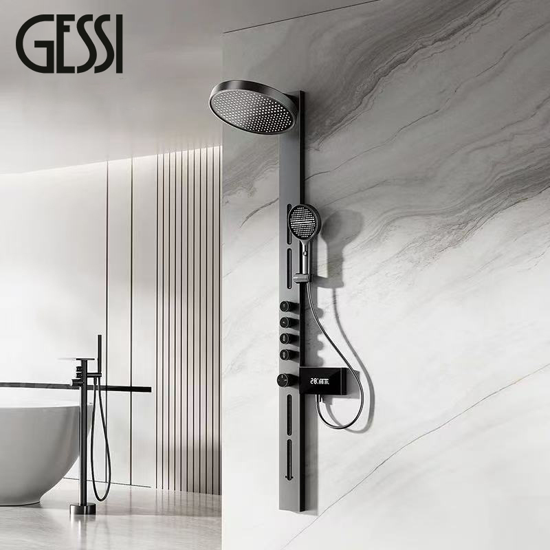 Gessi All-Copper Wall-Mounted Thermostatic Digital Display High-Flow Shower Set with Four-Mode Waist Spray Massage Shower Screen Gessi All-Copper Wall-Mounted Thermostatic Digital Display High-Flow Shower Set with Four-Mode Waist Spray Massage Shower Screen