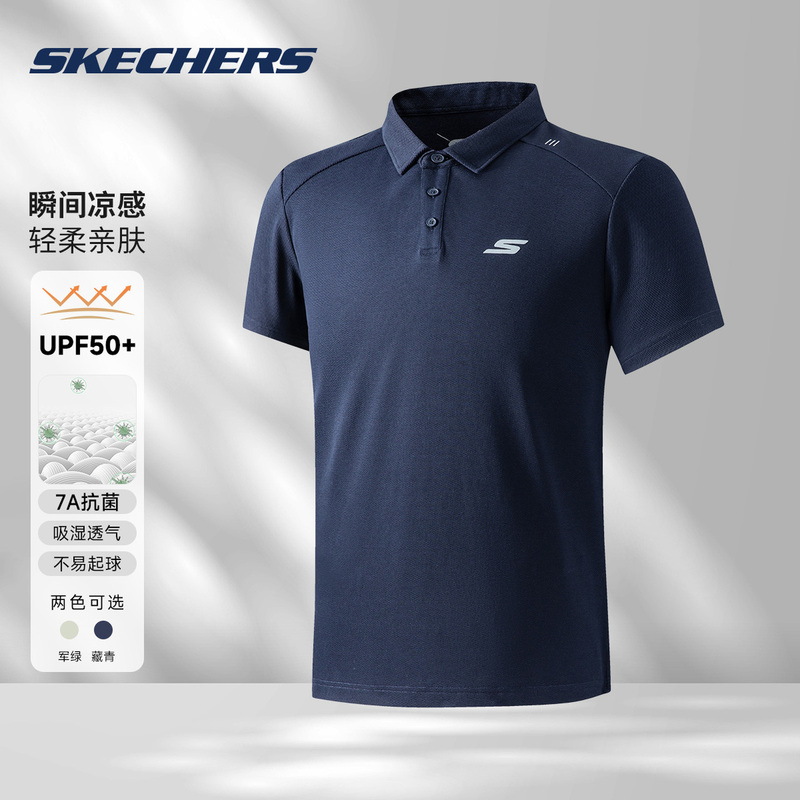 Skechers Sun Protection Cooling 7A Antibacterial Men's Sports Short-Sleeved Polo Shirt Summer Hem Slit T-Shirt Sports Top