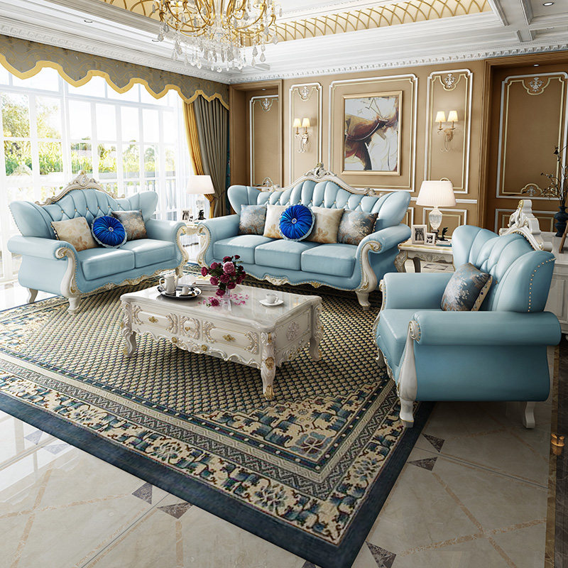 Eurostyle Real Leather Sofa Composition Living Room Solid Wood Modern Minima Villa Large Terrace Number Lavish Leather Art Sofa Suit