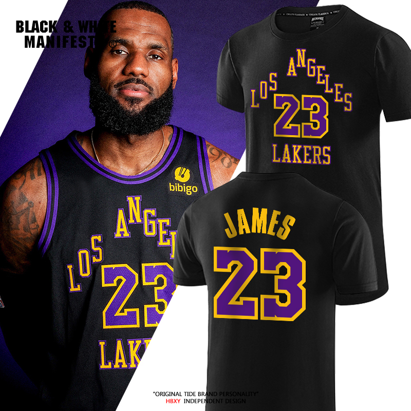 Lakers 24 Season City Print James No. 23 T-Shirt Short Sleeve Retro Training Men's American Basketball Casual