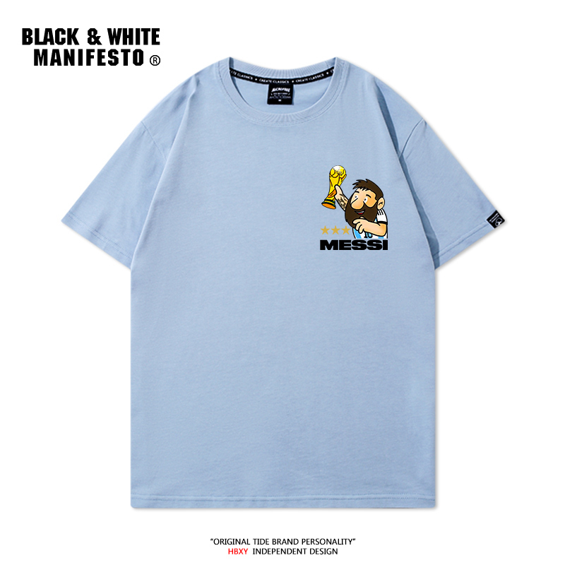 Messi Cartoon Avatar T-Shirt Summer Men's Argentina Football Merchandise Sports Cotton Loose Casual Short-Sleeved Clothing