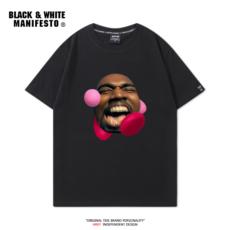 Kanye West Kirby T-Shirt for Men, Funny American Casual Short-Sleeve Loose Hip-Hop Rap Trendy