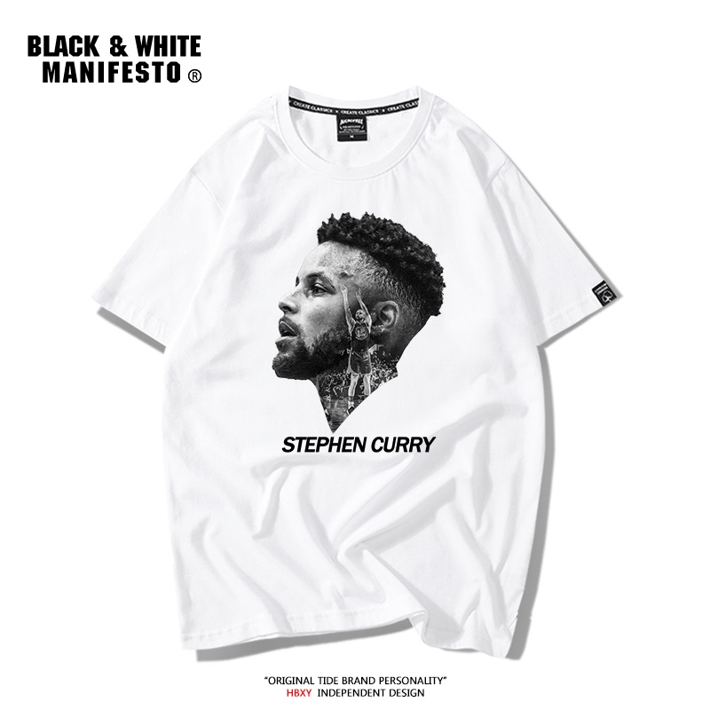 Summer American Basketball Sports Print T-Shirt Warriors Curry Short-Sleeved Men's Loose Casual Half-Sleeved Training Clothes Trendy