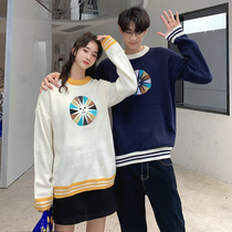 Couple dress autumn and winter lazy wind sweater women 2019 new super fire loose pullover Korean color matching sweater coat