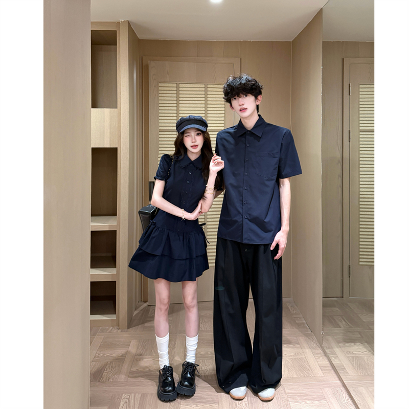 Niche Design Couple Outfits Summer 2026 Korean Style Short-Sleeved Shirts Men's and Women's Dresses French Style One Dress One Shirt Trendy