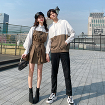 Couple clothing autumn clothing 2021 new waist thin temperament dress Korean long sleeve one dress one dress ins