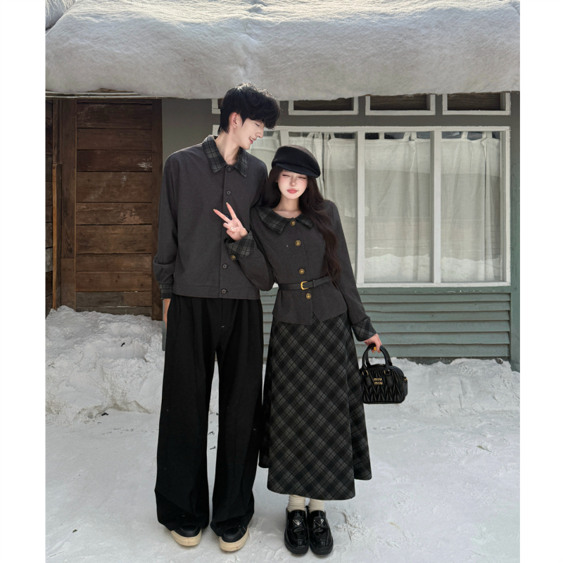 Niche Design Couple Outfits, Spring and Autumn Korean Style Shirt and Dress Two-Piece Set, French Style One Shirt and One Skirt, ins Trendy Brand