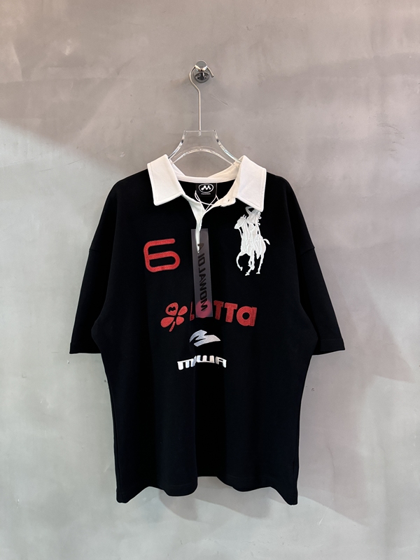 Mowalola Martin's Same Style Magic Doll Lora Angel Battle Horse Embroidered Short-Sleeved American Casual Polo Shirt T-Shirt Trendy