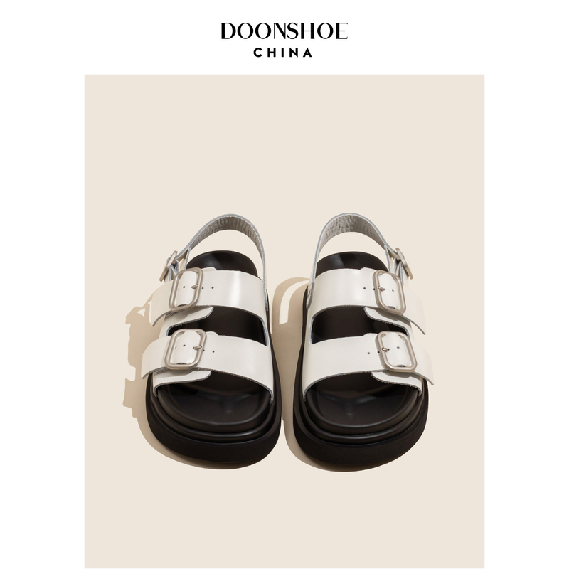 Thick-Soled Genuine Leather White Sandals for Women 2024 Summer New Versatile Outdoor Casual Sports Flat Roman Shoes Thick-Soled Genuine Leather White Sandals for Women 2024 Summer New Versatile Outdoor Casual Sports Flat Roman Shoes