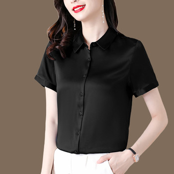 Hangzhou silk shirt women's 2021 summer new women's mother noble satin mulberry silk short-sleeved t-shirt small shirt