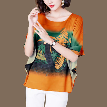 Silk short-sleeved shirt women's summer new high-end mulberry silk T-shirt Western style all-match large size loose printing top