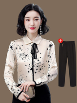 Heavy-pound genuine silk shirt woman 2022 fall new printed long sleeve ocean gas mulberry silk star pattern suit jacket