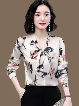 Heavyweight silk shirt women's long-sleeved 2021 autumn new Korean version slim fit professional mulberry silk western style top