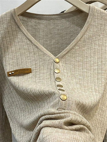 Элитный трикотажный весенний осенний лонгслив, дизайнерский свитер, 2024 года, V-образный вырез, тренд сезона