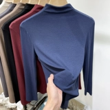 Осенний приятный телу бордовый лонгслив, высокий воротник, коллекция 2022, облегающий крой, в западном стиле