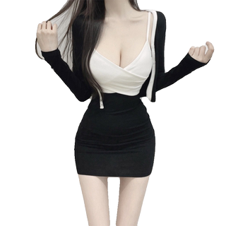 Pure sexy hot girl sexy suspender dress two-piece set