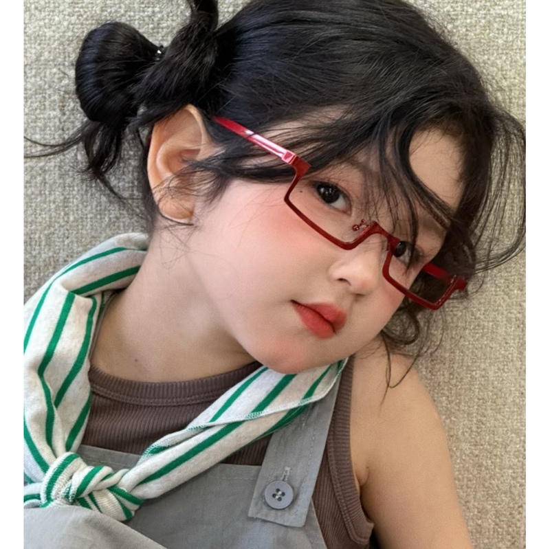 Children's Korean-Style Glasses, Red Half-Frame Glasses, Two-Dimensional Cosplay Anime Accessories, Props, Lensless Frames