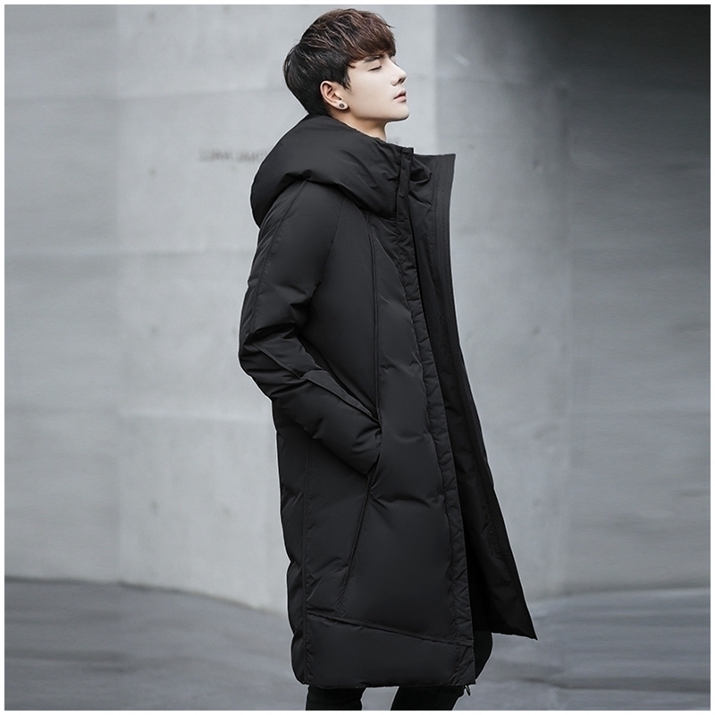 Brand men's down jacket 2021 winter new slim trend light mid-length over-the-knee thick coat for men