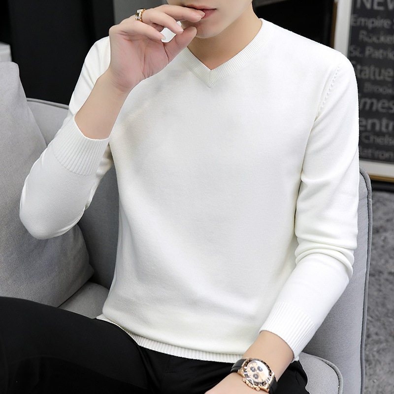 Men V Collar Sweater Spring Autumn Season style Body Trends 100 Hitch Long Sleeves Knit Undershirt White Plus Velvet Thickened Winter