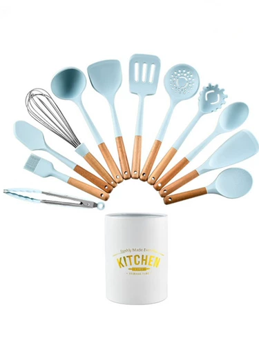 Силиконовая кухонная посуда 12 -набор продуктов питания -Объявление деревянной ручки не -старичная лопата лопата ложки устойчива