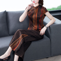 True Silk Broadlegged Pants Suit Woman 2022 New Summer Mom Fragrant Clouds Yarn Tang Dress Fashion Minus two sets high-end