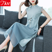Cheongsam modified dress 2021 silk fat man belly cover summer dress thin new mulberry silk mother large size womens clothing