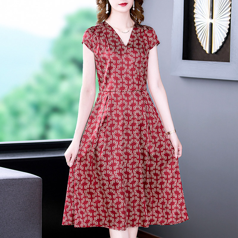 Acetate Satin Ocean Dress Woman 2022 New Summer Guido Mrs. Mom Young High-end Real Silk Mulberry Silk Dresses