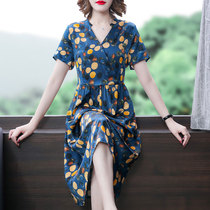 Acetic acid satin dress mom cover belly 35-45 womens summer large size 2021 new silk mulberry silk thin