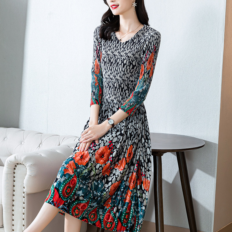 Golden Velvet Printed Foreign Dress Noble Foreign Pie 2022 Female Wedding Mom Gown High-end Big Cards more than 40-50