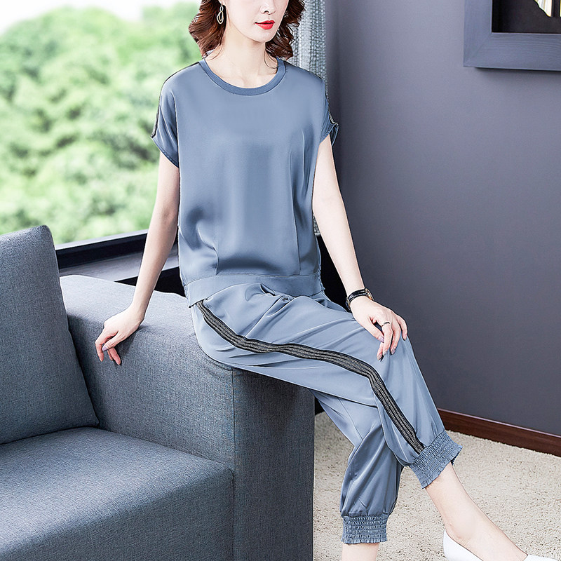 True Silk Two-style Suit Broadlegged Pants Mom Fashion Minus Age Mulberry Silk 2022 New Summer Dress Women's High-end Big Cards