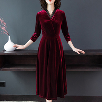 Golden Velvet Dress Dress Woman Dress 2022 Autumn Winter New Lady Mothers High-end Foreign Temperament Noble Name FASHION