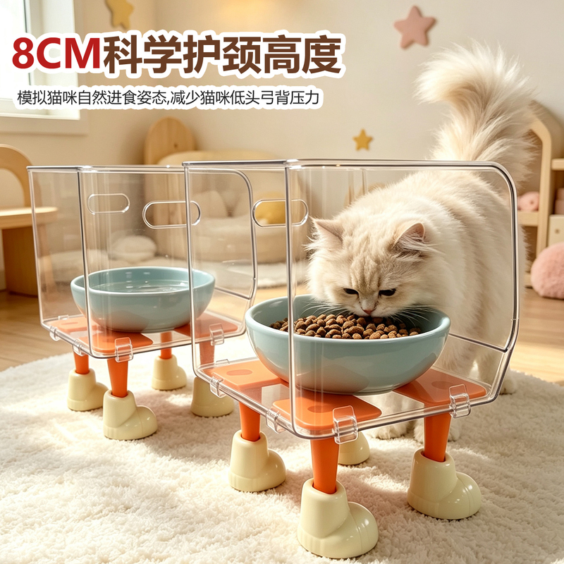 Cat Bowl Feeder Elevated Stand Acrylic Dining Table Anti-Splash Anti-Ant Neck Protection Pet Cat Food Bowl Ceramic Bowl Stand