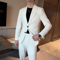 Casual two buckles suit suit suit New 2021 Mens slim temperament white coat Korean English style dress tide