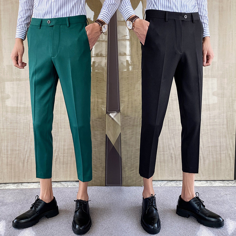 Men's pendant sens-up pants fit Korean version small foot ink green 90% pants male casual yuppie hairstylist Pants Tide