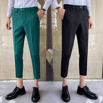 Mens pendant sens-up pants fit Korean version small foot ink green 90% pants male casual yuppie hairstylist Pants Tide
