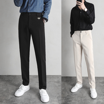 Korea Net red embroidered tapered suit pants mens straight tube thin 2021 new autumn and winter students small feet casual trousers