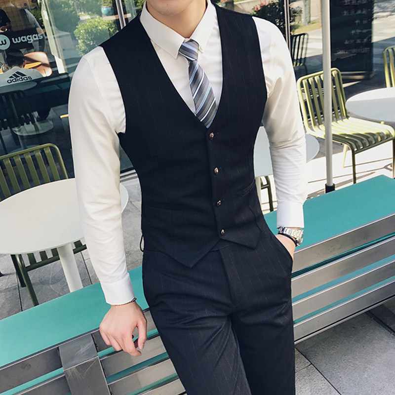 Business positive dress suit waistcoat manicure suit for body Han version handsome and striped western suit waistcoat leisure Inron vest tide 