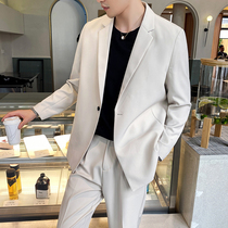 Temperament Rice White Casual Small Suit Men Loose Jacket Han Edition Outline Pituality Ruffin and Young Set of Western Suit Tide
