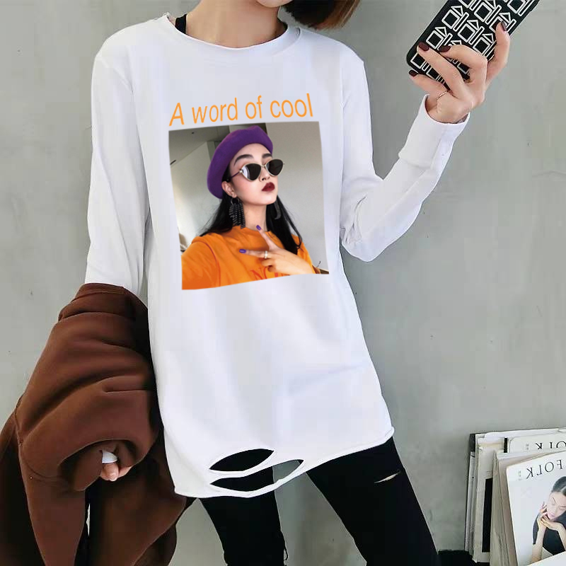 Long sleeve white T-shirt Women's autumn 2022 new Winter Korean version Loose Wear in a long version of the undershirt