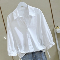 2022 spring and summer new drawstring white lining design sensation Little crowdblouse Chauchport Smell Loose White Shirt Woman